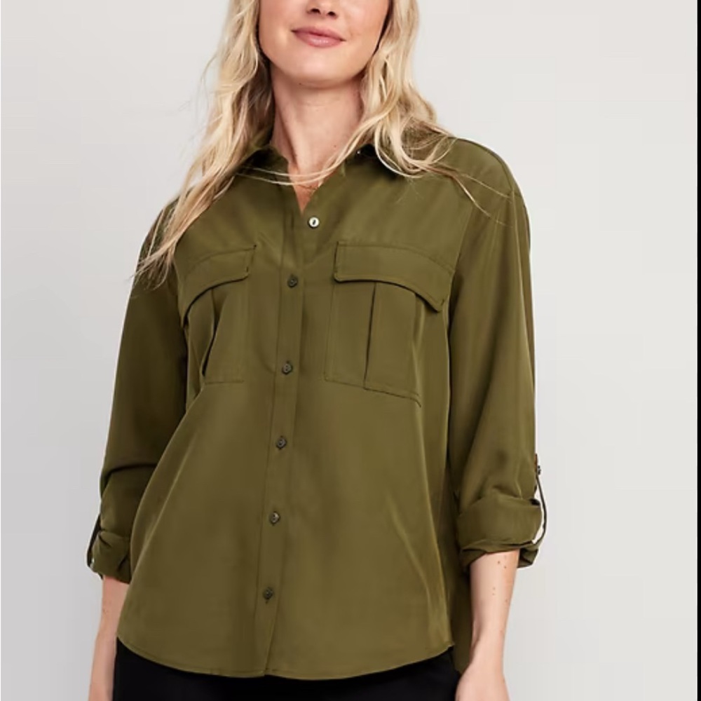 Old Navy Green 3/4 Sleeve Button Down Shirt